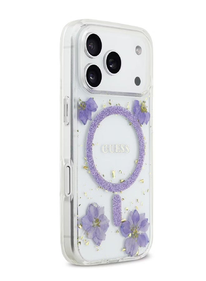 Guess MagSafe Resin Case with Flowers & Glitter Pattern for iPhone 17 Pro - Purple - Image 4